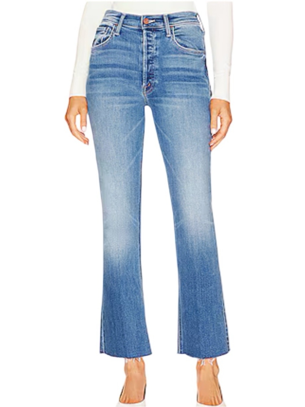 MOTHER The Tripper Ankle Fray Denim Jean in Layover Mid Blue Wash Size 28
